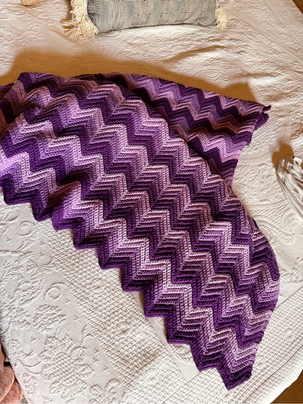 Handmade Purple Chevron Crochet Throw Blanket Afghan